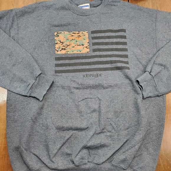 Hanes Camo America Men's Large Gray Sweater Sweatshirt Long Sleeve 100 Proof - Picture 7 of 10